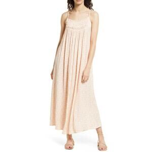 Area Stars Amelia Floral Sleeveless Cottage Core Maxi Dress XS Cream Pink Yellow
